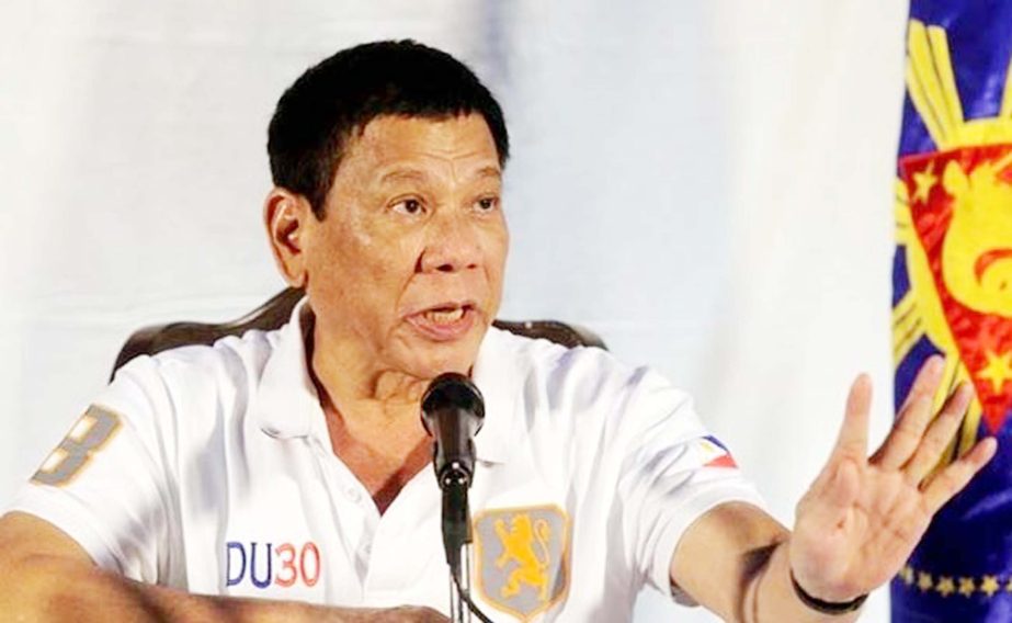 Philippine President Rodrigo Duterte speaks during a news conference in Davao city.