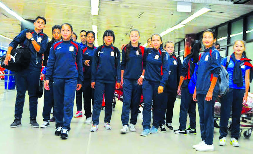 Members of Kyrgyzstan National Women's Under-16 Football team arrived at the Hazrat Shahjalal International Airport on Thursday.