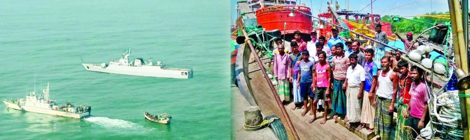 Sixty-two missing Bangladeshi fishermen, rescued by Indian Coast Guard from the Bay of Bengal, were returned to country along with two fishing trawlers by Bangladesh Naval Ship Prattaya and Kopotakkho.