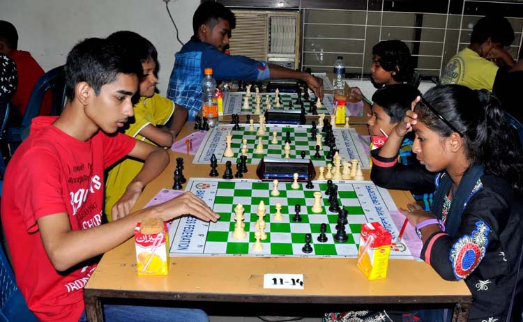 A view of the 35th National Sub-Junior (Under-16) Chess Championship at the Bangladesh Chess Federation hall-room on Saturday.