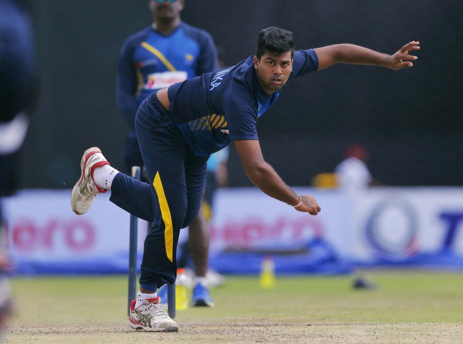 Sri Lanka's Lahiru Kumara delivers a ball ahead of their third One Day International cricket match against Australia in Dambulla, Sri Lanka on Saturday. Agency photo