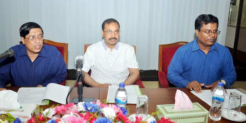 CCC Mayor A J M Nasir Uddin and Mesbahuddin, DC, Chittagong attending a land-related meeting at Circuit House Auditorium on Saturday.