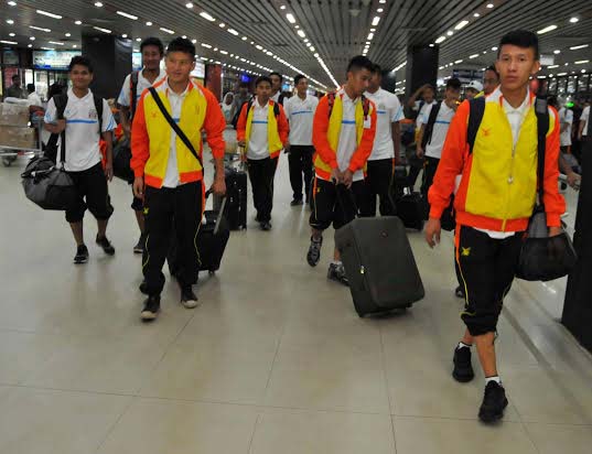 Members of Bhutan National Football team arrived at the Hazrat Shahjalal International Airport on Friday.