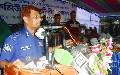 CHAPAINAWABGANJ : Inspector General of Police (IGP) AKM Shahidul Hoque speaking at an anti militancy community policing rally as Chief Guest at Rohonpur in Gomostapur upazila on Friday.