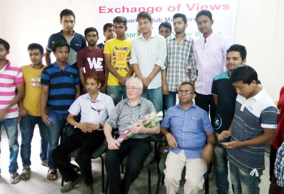 Members of the SparkEL (Spark English Language) Club are seen in a view exchange meeting with Prof Dr John Dewar Wilson, Victoria University, Melbourne, Australia on Sunday. SparkEL Club is an English language skills practice club of Teachers' Training C