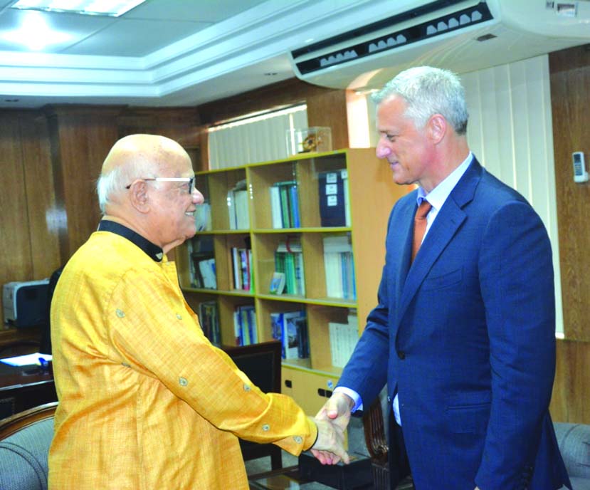 Bill Winters, Group CEO of Standard Chartered Bank, meets Finance Minister AMA Muhit at his office in the city recently.