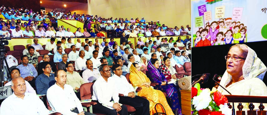 Prime Minister Sheikh Hasina addressing the inaugural programme of International Literacy Day-2016 in Osmani Memorial Auditorium in the city on Thursday. BSS photo