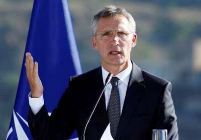 NATO Secretary-General Jens Stoltenberg speaks during a news conference in Tbilisi, Georgia on Thursday.