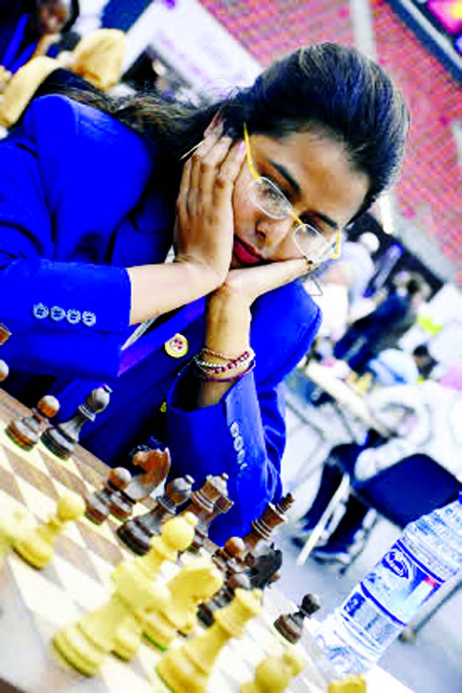 WIM Shamima Akter Liza of Bangladesh Women Chess team in action against WIM Rania Sbai of Morocco Women Chess team during the 6th round match of the Women's Section of the 42nd Chess Olympiad at Baku in Azerbaijan on Thursday.