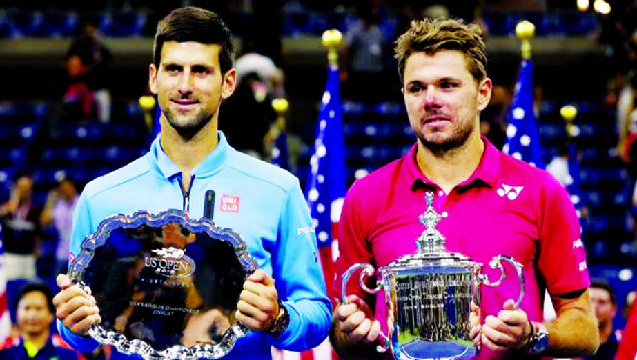 Stan Wawrinka of Switzerland (right) and Novak Djokovic of Serbia pose for a photo.