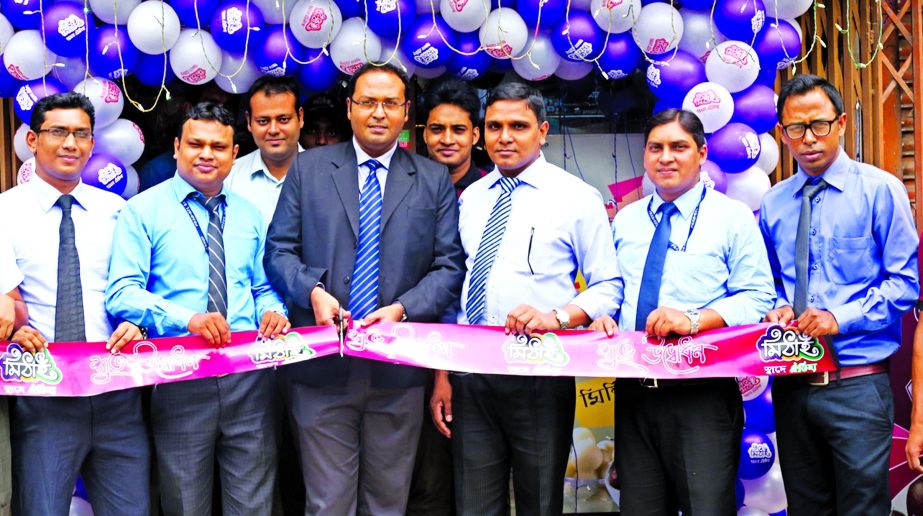 Animesh Saha, General Manager of Mitahi, a sister concern of Pran RFL Group inaugurated an outlet at Mirpur 10 in the city recently. Mahbub Hussain Shajib, Brand manager, Ashraful Islam, Operation Manager and Palash Samadder, Sales Manager of Mithai were