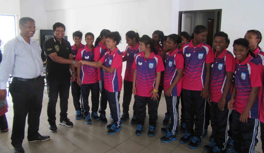 Members of Bangladesh National Women's Under-16 team arrive at the BFF House to report to Coach Golam Rabbani Choton on Friday.