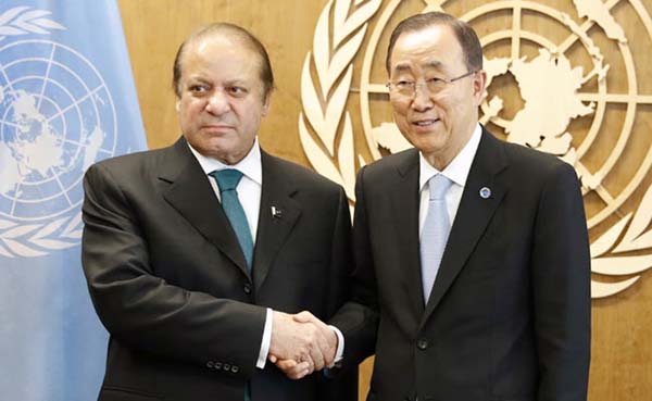UN Chief Ban Ki-moon told Pak PM Nawaz Sharif to have 'dialogue with India' over Kashmir.