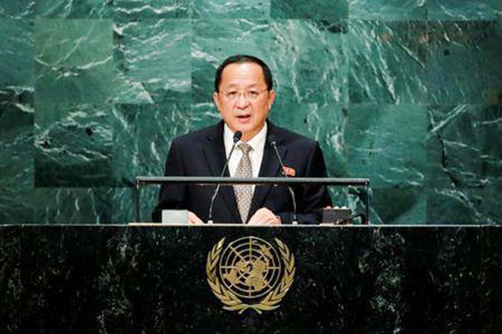 North Korean Foreign Minister Ri Yong Ho addressing the United Nations General Assembly on Friday.