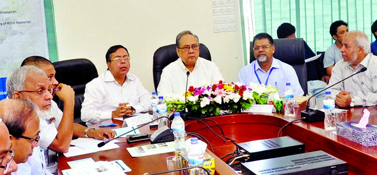 Water Resources Minister Anisul Islam Mahmud speaking at a seminar on 'Flood and River Erosion' organised by the Institute of Water Modeling at WARPO Bhaban in the city's Farmgate on Saturday.