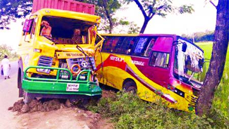 Five persons were killed and many injured as covered van hit a standing bus from behind at Mirsarai Upazila on Dhaka-Chittagong highway on Saturday.