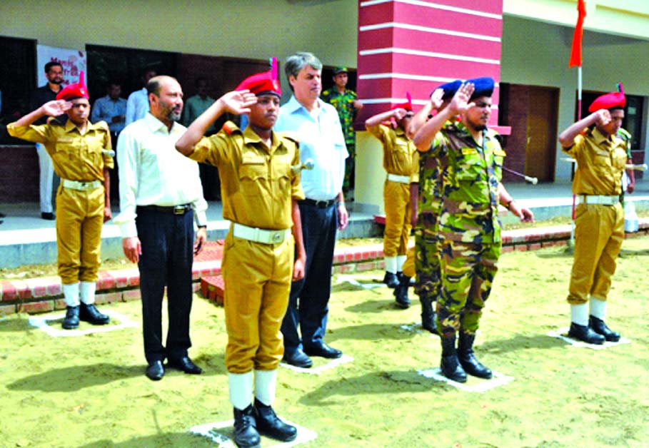 Mirza Salman Ispahani, Managing Director of Ispahani Group is seen at the inauguration ceremony of BNCC new Platoon at Mirza Ahmed Ispahani High School in Chittagong on Monday.