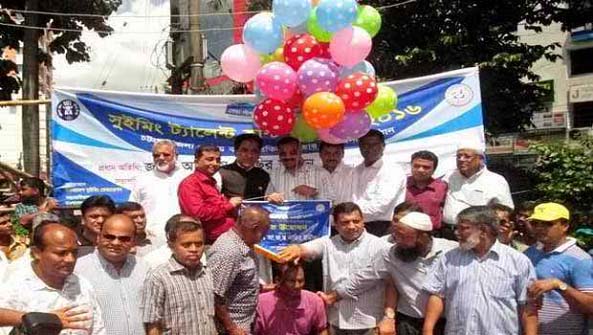 CCC Mayor AJM Nasir Uddin inaugurating swimming competition at Laldighi temporary pool venue as Chief Guest recently.