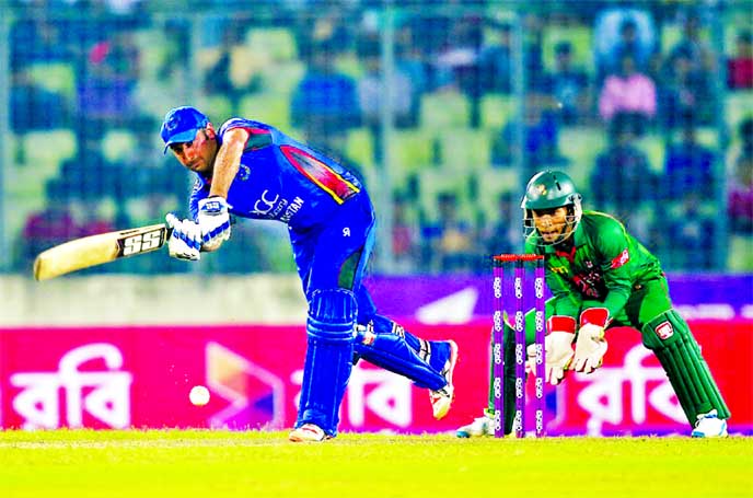 Afghanistan captain Asghar Stanikzai clips one to the leg side during the second one-day international cricket match against Bangladesh at the Mirpur Sher-e-Bangla National Cricket Stadium on Wednesday.