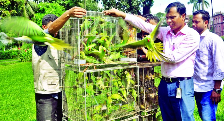 Wildlife Crime Control Unit of the Bangladesh Forest Department seized at least 611 birds of different species from Zirabo area of Savar and released them at Curzon Hall area of Dhaka University later on Thursday. This photo was taken from Curzon Hall are