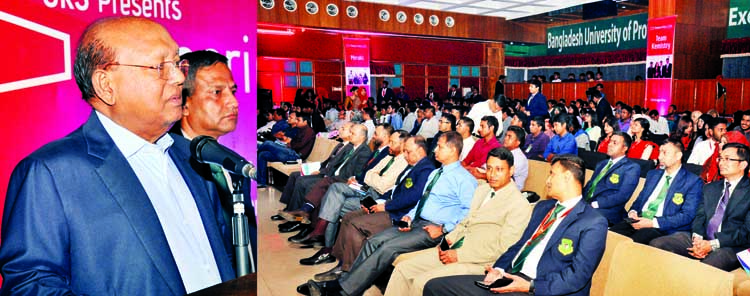 Commerce Minister Tofail Ahmed speaks on the occasion of "Corporiddlerz-2016" organized by 'BUP Business and Communication Club' of Bangladesh University of Professionals on Saturday at BUP, Mirpur Cantonment. Photo: ISPR
