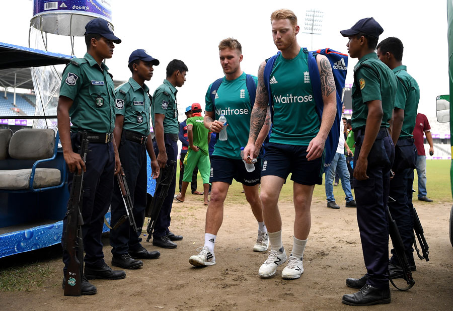 Players of England Cricket team took part at a practice session at the Sher-e-Bangla National Cricket Stadium amid tight security on Sunday.