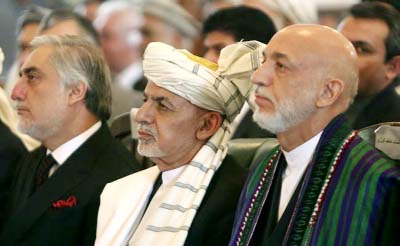 Afghanistan President Ashraf Ghani, former President Hamid Karzai at the presidential palace in Kabul.