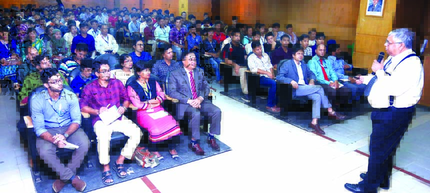 Dr. Emarot Hossain Panna, Associate Professor of Cyber Security Department of University of Marry land of the USA addressing at a workshop on Cyber Security held recently at DIU Auditorium in the city. Mohammad Nuruzzaman, Executive Director of Daffodil I