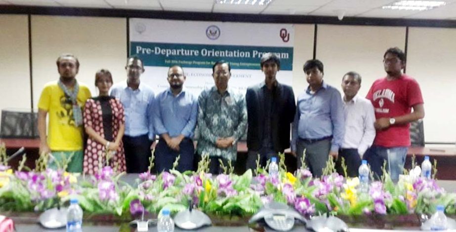 The entrepreneurs who got US Professional Fellowship - 2016 are seen at a pre-departure orientation programme held at the GDLN Centre, BRAC University in the city on Monday.