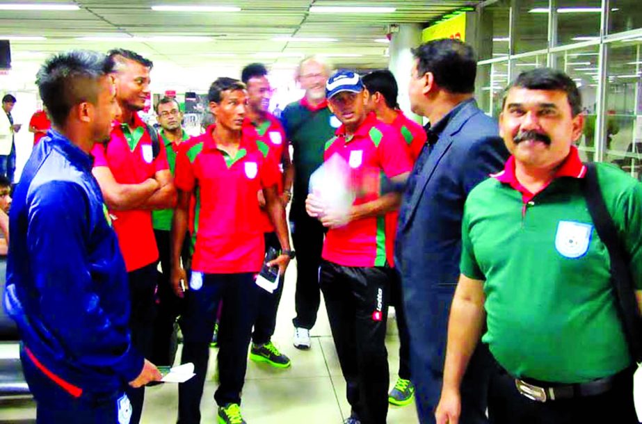 Members of Bangladesh National Football team reached at Bhutan Airport on Friday morning.