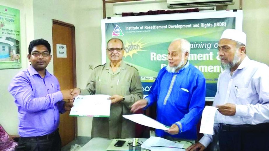 Institute of Resettlement Development and Rights arranged a five-day long training on "Resettlement and Development" in the city on Thursday. Md Azher Ali Talukder, Chairman and AHM Nouman, Gusi International Peace Prize laureate and CEO of Development