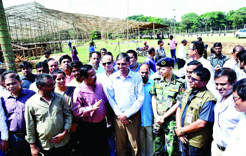 Leaders of Bangladesh Awami League and high officials visiting the venue of upcoming National Council of the party at Suhrawardy Udyan in the city yesterday.