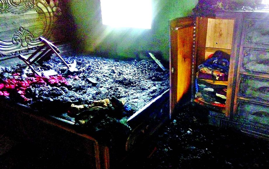 Five members of a family were burnt to death as a fire broke out at their house at Jongaon village in Pirganj upazila of Thakurgaon district on Tuesday. The charred furniture inside the house also seen left abandoned.