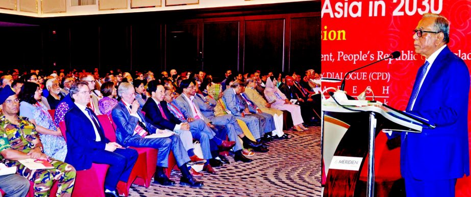 President Abdul Hamid addressing the 9th South Asian Economic Conference at Le Meridien Hotel in the city on Saturday. - Press Wing, Bangabhaban photo