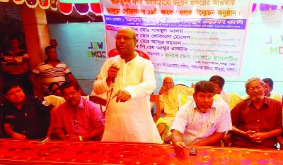 BHANGURA(Pabna) : Alhaj Maqbul Hossain MP speaking at the inauguration ceremony of 19 projects under Important Urban Infrastructure Development Projecy in Bhangura municipality on Friday.