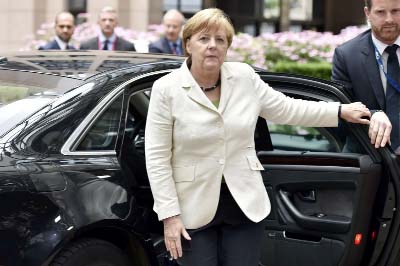 German Chancellor Angela Merkel arrives at the EU Summit in Brussels, Belgium,