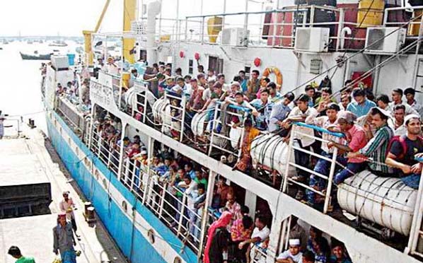 Sandwip Hatiya bound ship MV Monirul Hoque at Sadarghat terminal in Chittagong.