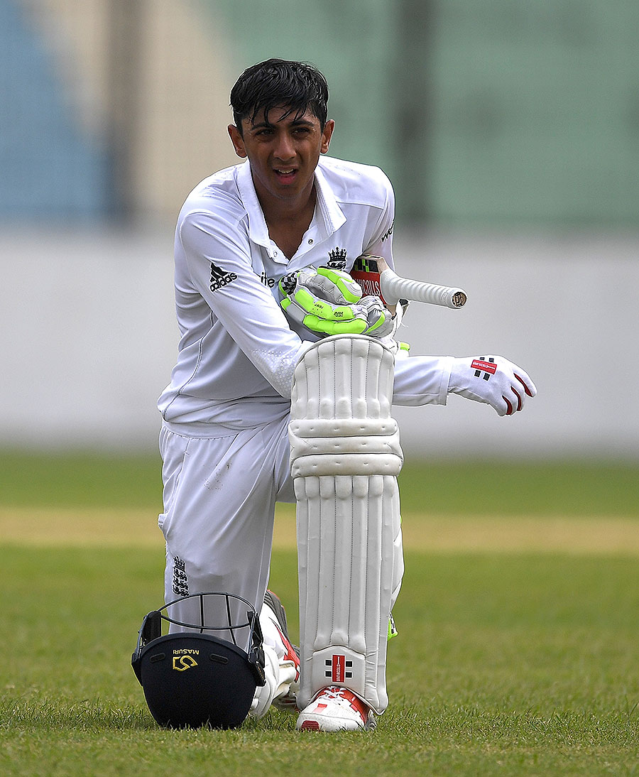 Haseeb Hameed takes a break during his half-century on the 2nd day of Tour match between BCB XI and England XI at Chittagong on Monday.