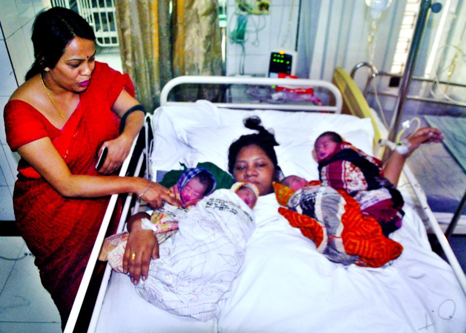 Sharmin Akhter from Chhagalnaiya Upazila of Feni district has become mother of healthy quadruplet. She gave birth to four babies at Central Hospital in city's Uttara on Thursday. Father of the babies is an expatriate working in Dubai.