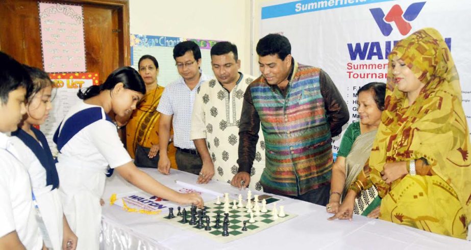 Head of Sports & Welfare Department of Walton Group FM Iqbal Bin Anwar Dawn formally opens the Walton-Summerfield Chess Competition as the chief guest at the auditorium of the School on Saturday.