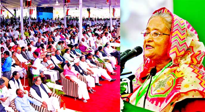 Prime Minister Sheikh Hasina and also President of Bangladesh Awami League addressing the function marking the Awami League's National Council at the Surawardy Udyan on Saturday.