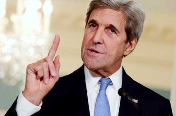US Secretary of State John Kerry speaks about Syria during a joint news conference with South Korean Foreign Minister Yun Byung-se after the Central Asia Ministerial at the State Department in Washington.
