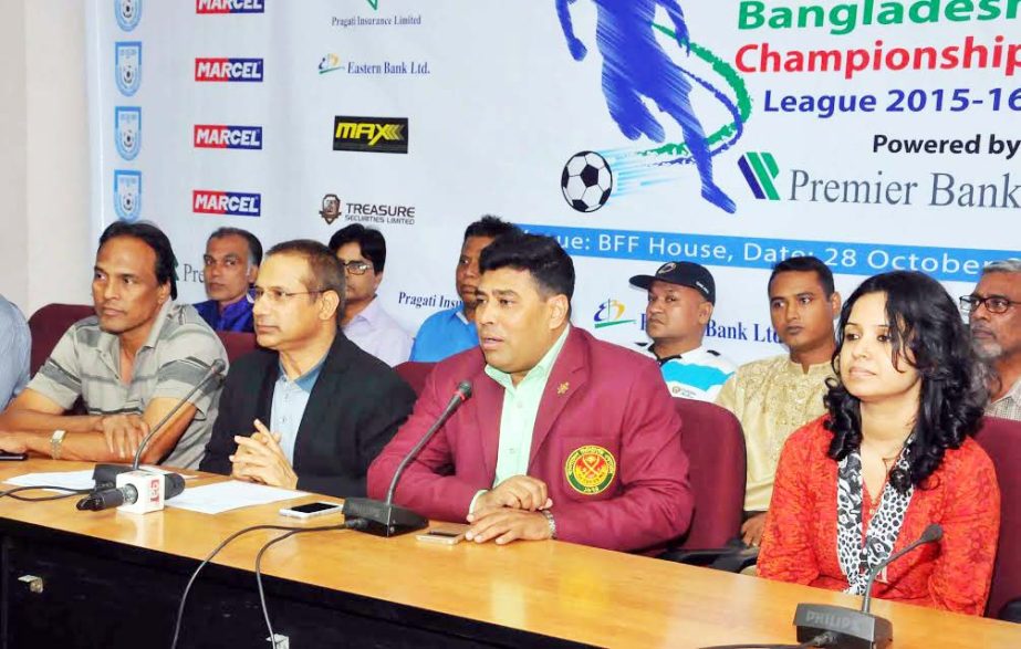 Head of Sports and Welfare Department of Walton Group FM Iqbal Bin Anowar Dawn speaking at a press conference at the conference room of Bangladesh Football Federation (BFF) House on Friday.