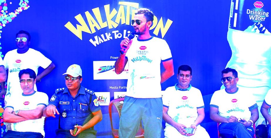 Mashrafe Bin Mortaza, Brand Ambassador of PRAN Drinking Water and also captain of national cricket team, recently inaugurated a walkathon program to create health awareness among mass people in the country at Cox's Bazar sea beach. Atikur Rahman, head of