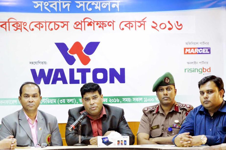 Head of Sports and Welfare Department of Walton Group FM Iqbal Bin Anowar Dawn addressing a press conference at the conference room of Bangabandhu National Stadium on Tuesday.