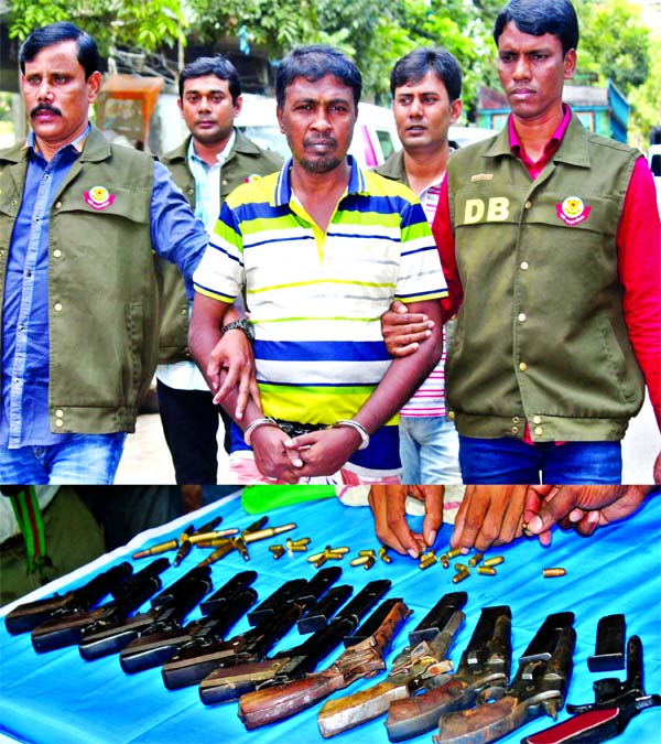 An Indian national was arrested by DB Police from city's Gabtoli area with ten firearms and some bullets on Tuesday.