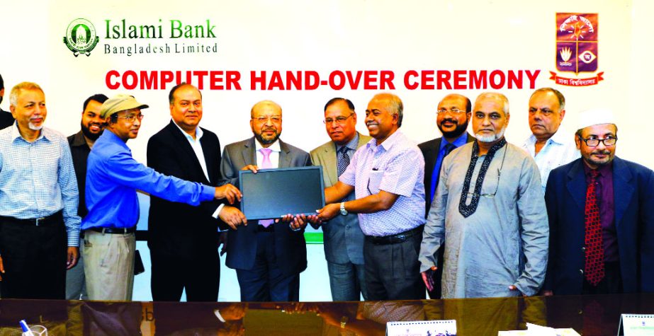 Islami Bank Bangladesh Limited as part of its CSR activities donated 20 computers to the Department of Management, University of Dhaka. Mohammad Abdul Mannan, Managing Director & CEO of the Bank recently handed over the computers to Prof Ali Akkas, Chairm