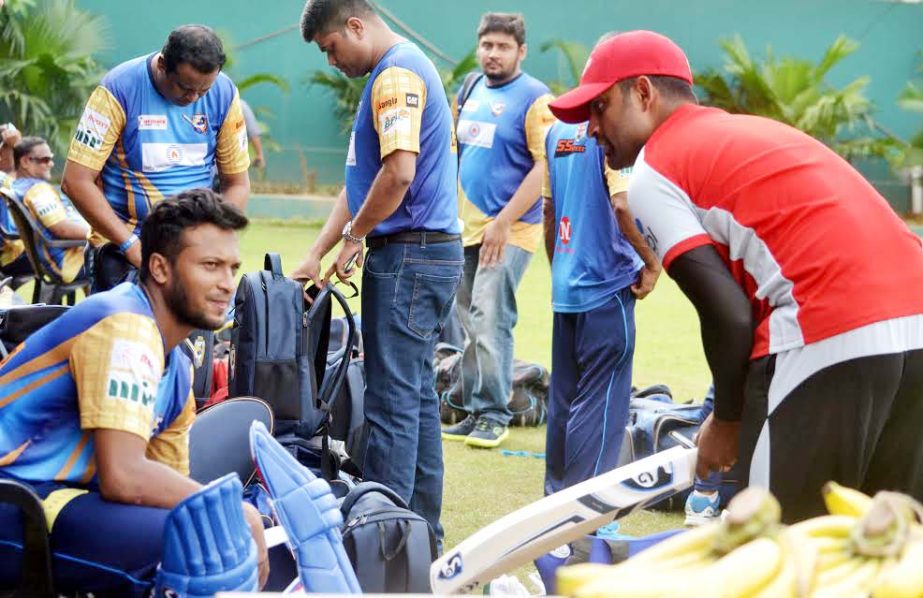 Players of Dhaka Dynamites during their practice session at the BCB-NCA Ground on Thursday.