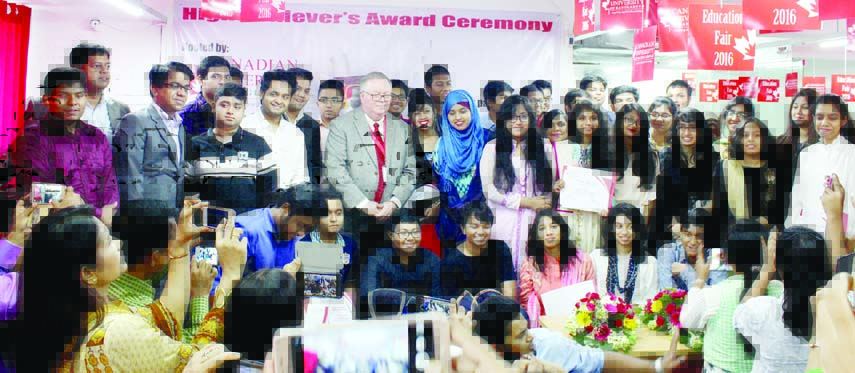 Chowdhury Nafeez Sarafat, Founder and Chairman, Board of Trustees, Canadian University of Bangladesh (CUB), among others, at the award giving ceremony held on Saturday for high achievers of CUB and Edbase in the seminar room of CUB.