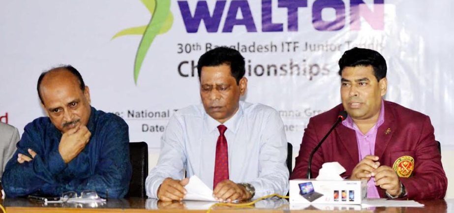 Head of Sports and Welfare Department of Walton Group FM Iqbal Bin Anowar Dawn speaking at a press conference at the conference room of National Tennis Complex in Ramna on Saturday.